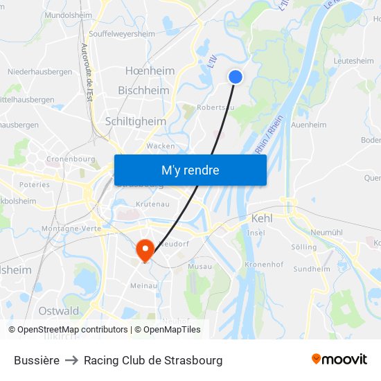 Bussière to Racing Club de Strasbourg map