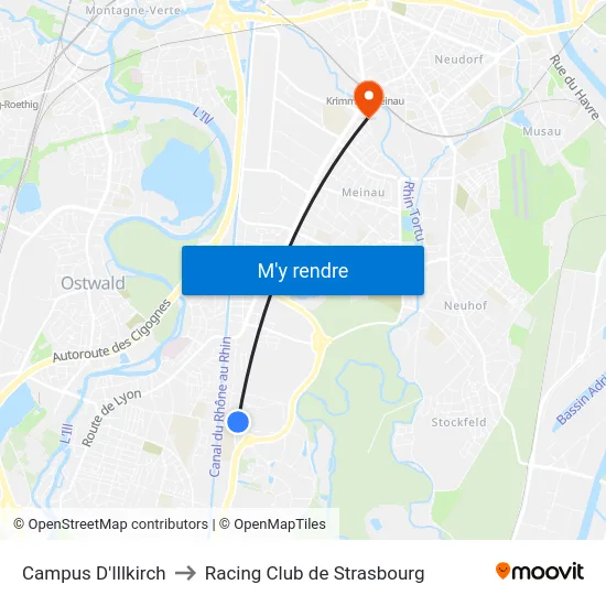 Campus D'Illkirch to Racing Club de Strasbourg map