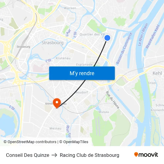 Conseil Des Quinze to Racing Club de Strasbourg map