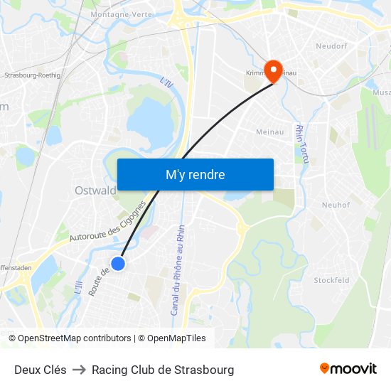 Deux Clés to Racing Club de Strasbourg map