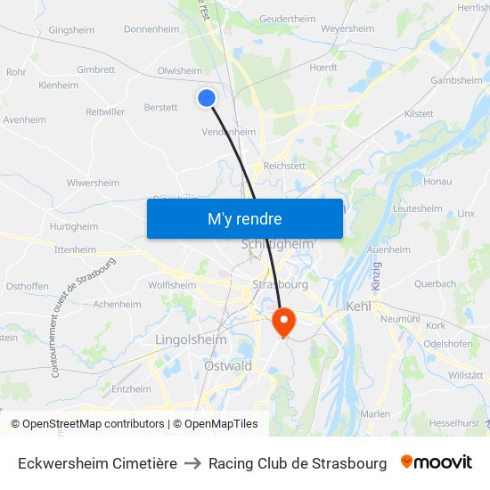 Eckwersheim Cimetière to Racing Club de Strasbourg map