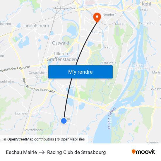 Eschau Mairie to Racing Club de Strasbourg map