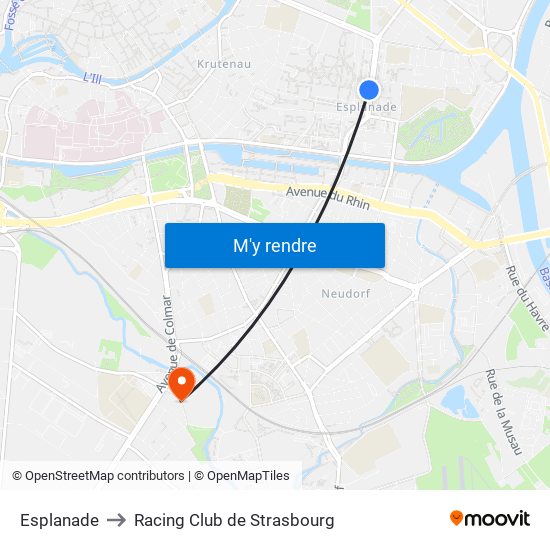 Esplanade to Racing Club de Strasbourg map