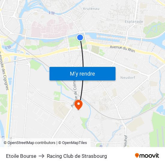 Etoile Bourse to Racing Club de Strasbourg map