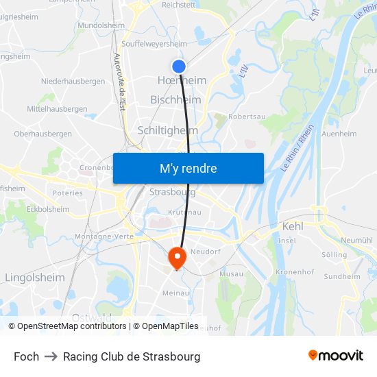 Foch to Racing Club de Strasbourg map