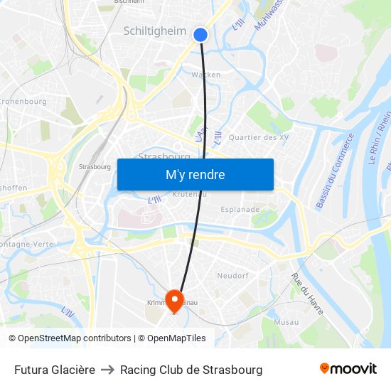 Futura Glacière to Racing Club de Strasbourg map