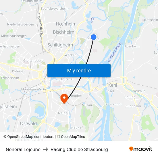 Général Lejeune to Racing Club de Strasbourg map