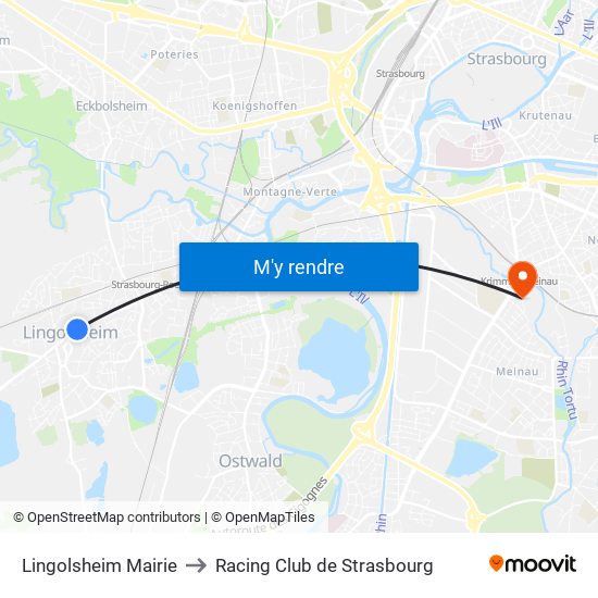 Lingolsheim Mairie to Racing Club de Strasbourg map