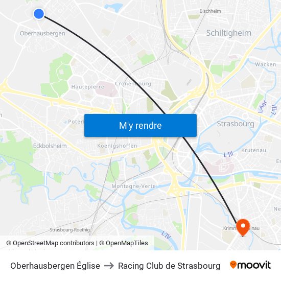 Oberhausbergen Église to Racing Club de Strasbourg map