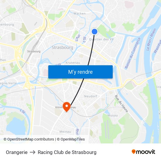Orangerie to Racing Club de Strasbourg map