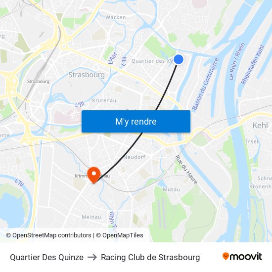 Quartier Des Quinze to Racing Club de Strasbourg map