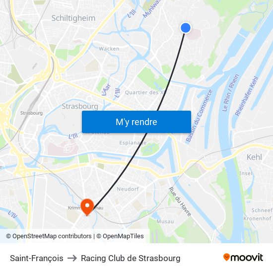 Saint-François to Racing Club de Strasbourg map
