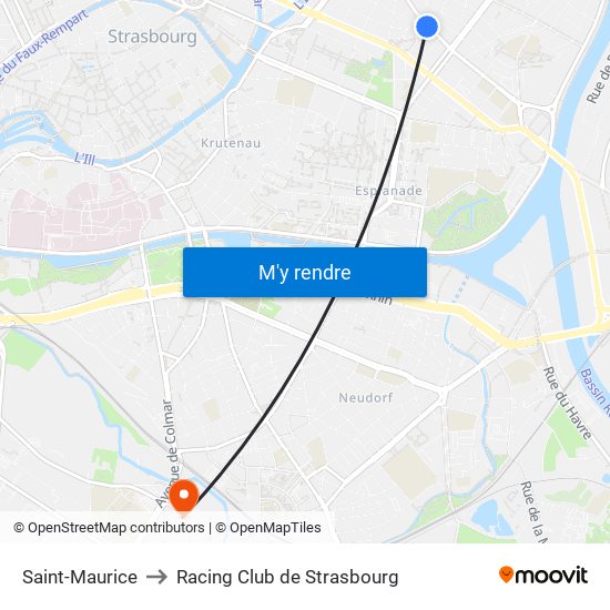 Saint-Maurice to Racing Club de Strasbourg map
