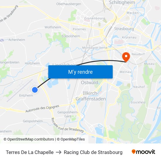 Terres De La Chapelle to Racing Club de Strasbourg map