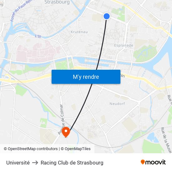 Université to Racing Club de Strasbourg map