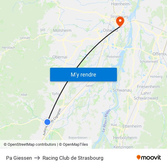 Pa Giessen to Racing Club de Strasbourg map