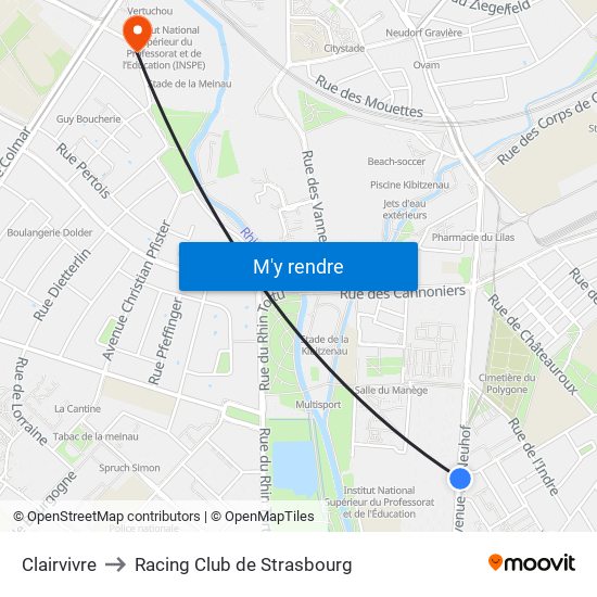 Clairvivre to Racing Club de Strasbourg map