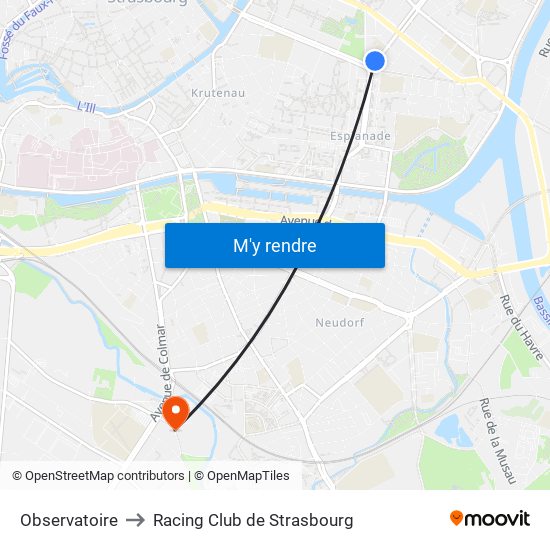 Observatoire to Racing Club de Strasbourg map