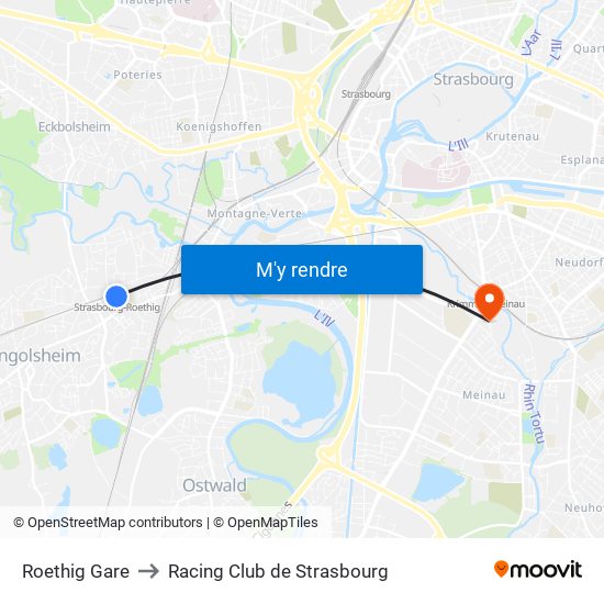 Roethig Gare to Racing Club de Strasbourg map