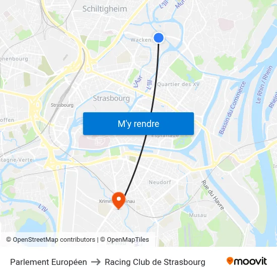 Parlement Européen to Racing Club de Strasbourg map