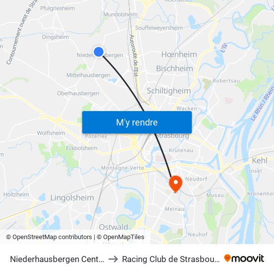 Niederhausbergen Centre to Racing Club de Strasbourg map