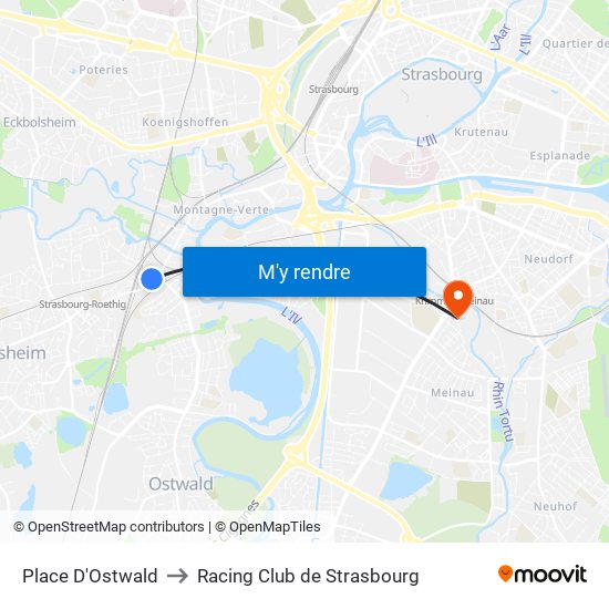 Place D'Ostwald to Racing Club de Strasbourg map