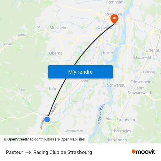 Pasteur to Racing Club de Strasbourg map