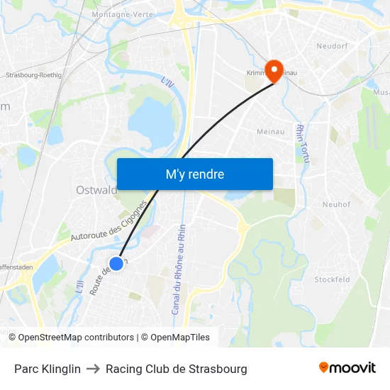 Parc Klinglin to Racing Club de Strasbourg map