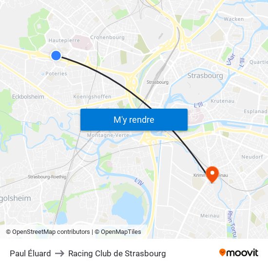Paul Éluard to Racing Club de Strasbourg map
