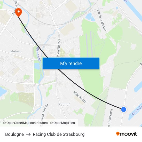 Boulogne to Racing Club de Strasbourg map