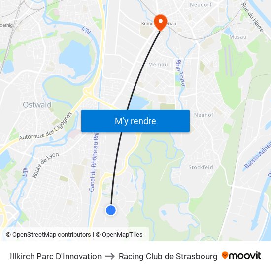 Illkirch Parc D'Innovation to Racing Club de Strasbourg map