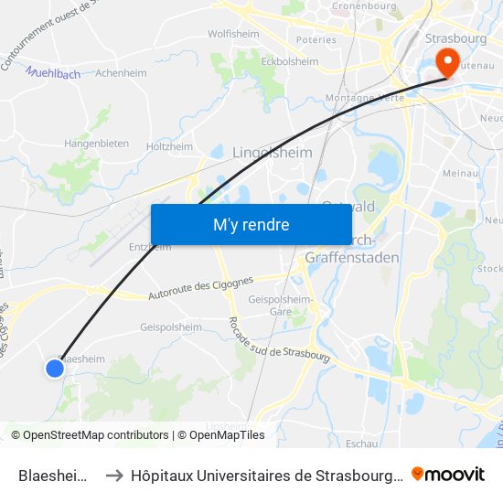 Blaesheim Ouest to Hôpitaux Universitaires de Strasbourg Hôpital Civil-Autres map