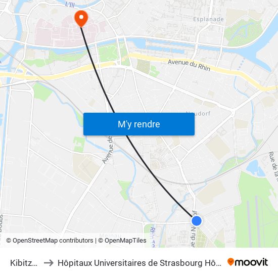 Kibitzenau to Hôpitaux Universitaires de Strasbourg Hôpital Civil-Autres map