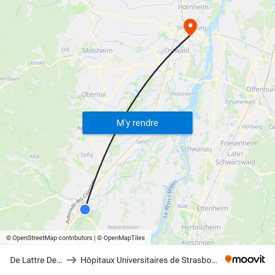 De Lattre De Tassigny to Hôpitaux Universitaires de Strasbourg Hôpital Civil-Autres map