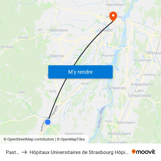 Pasteur to Hôpitaux Universitaires de Strasbourg Hôpital Civil-Autres map