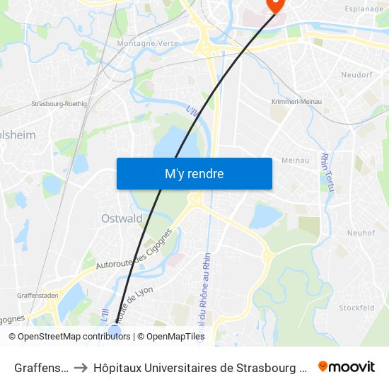 Graffenstaden to Hôpitaux Universitaires de Strasbourg Hôpital Civil-Autres map