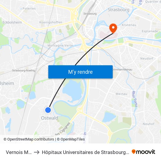 Vernois Mangold to Hôpitaux Universitaires de Strasbourg Hôpital Civil-Autres map