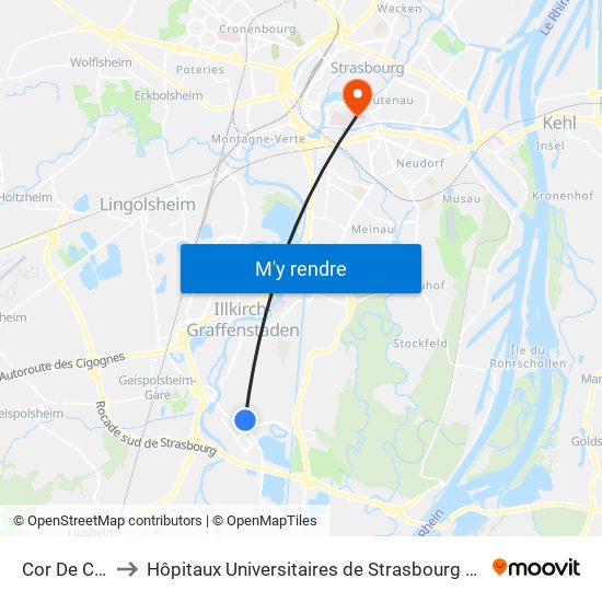 Cor De Chasse to Hôpitaux Universitaires de Strasbourg Hôpital Civil-Autres map