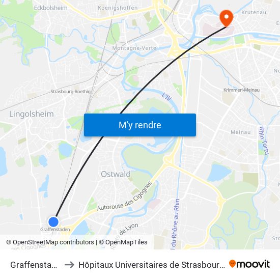Graffenstaden Gare to Hôpitaux Universitaires de Strasbourg Hôpital Civil-Autres map