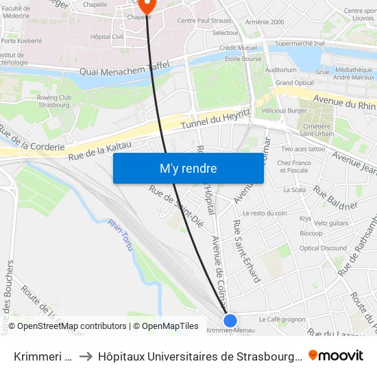 Krimmeri Meinau to Hôpitaux Universitaires de Strasbourg Hôpital Civil-Autres map