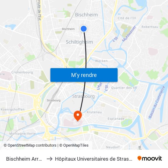 Bischheim Arrêt Cts R. Gare to Hôpitaux Universitaires de Strasbourg Hôpital Civil-Autres map