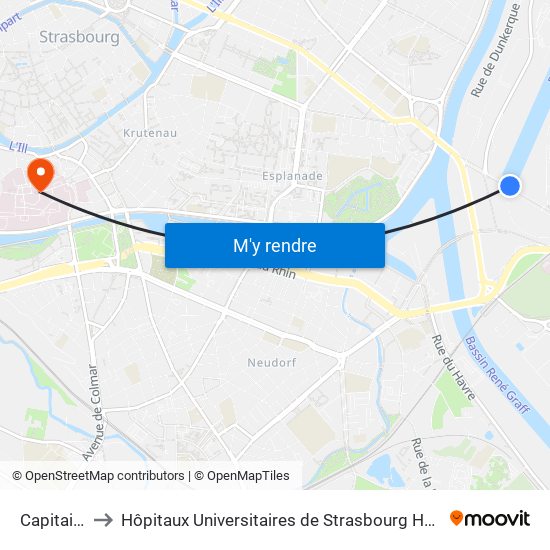 Capitainerie to Hôpitaux Universitaires de Strasbourg Hôpital Civil-Autres map