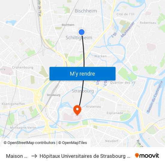 Maison Rouge to Hôpitaux Universitaires de Strasbourg Hôpital Civil-Autres map