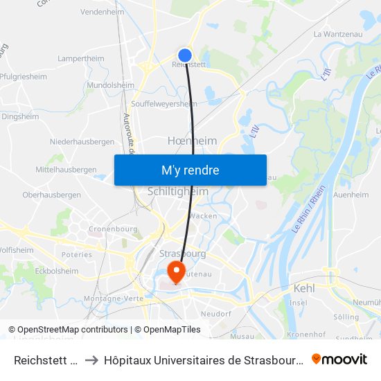 Reichstett Vergers to Hôpitaux Universitaires de Strasbourg Hôpital Civil-Autres map