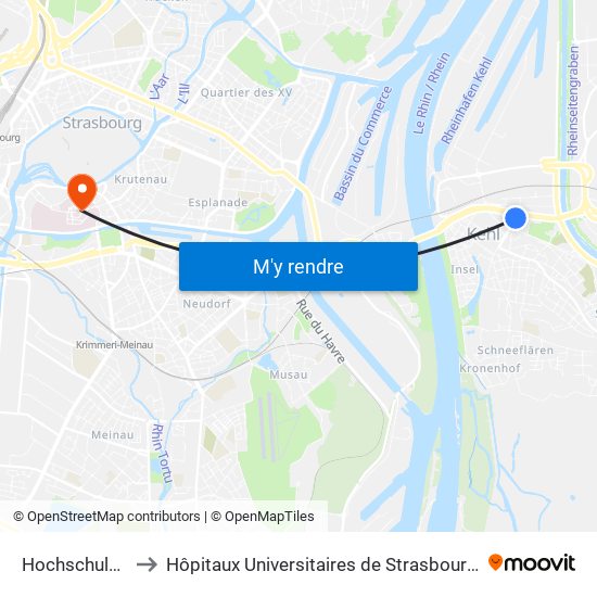 Hochschule / Läger to Hôpitaux Universitaires de Strasbourg Hôpital Civil-Autres map