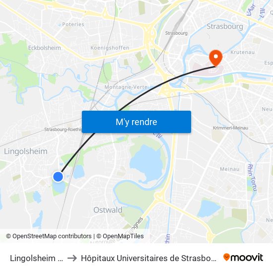 Lingolsheim Alouettes to Hôpitaux Universitaires de Strasbourg Hôpital Civil-Autres map