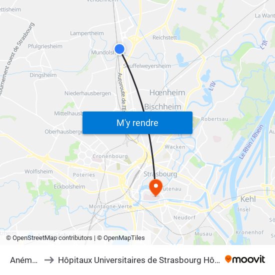 Anémones to Hôpitaux Universitaires de Strasbourg Hôpital Civil-Autres map