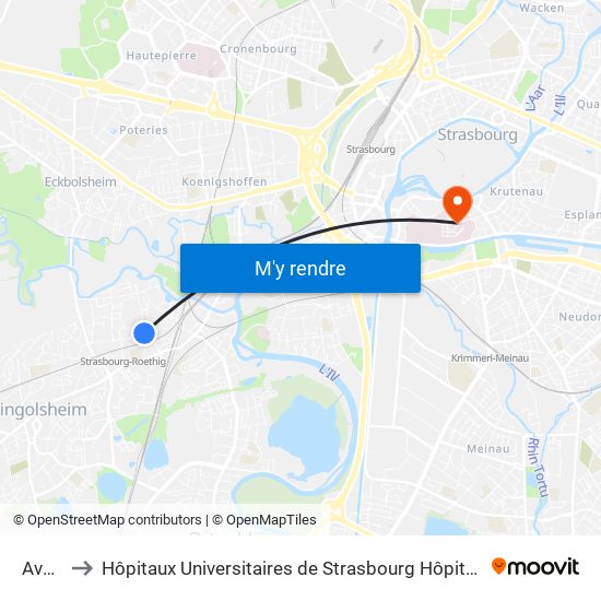 Avenir to Hôpitaux Universitaires de Strasbourg Hôpital Civil-Autres map