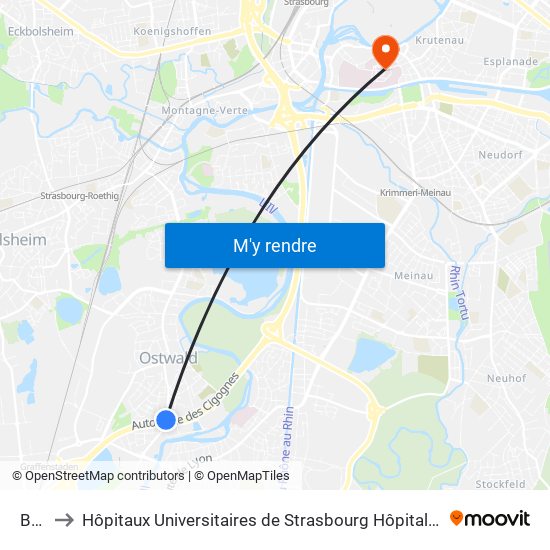 Bâle to Hôpitaux Universitaires de Strasbourg Hôpital Civil-Autres map