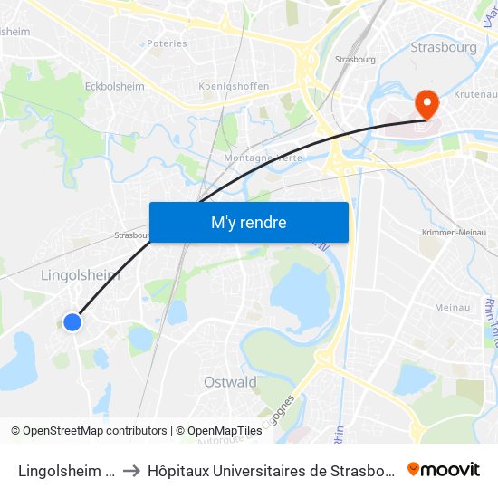 Lingolsheim Cimetière to Hôpitaux Universitaires de Strasbourg Hôpital Civil-Autres map